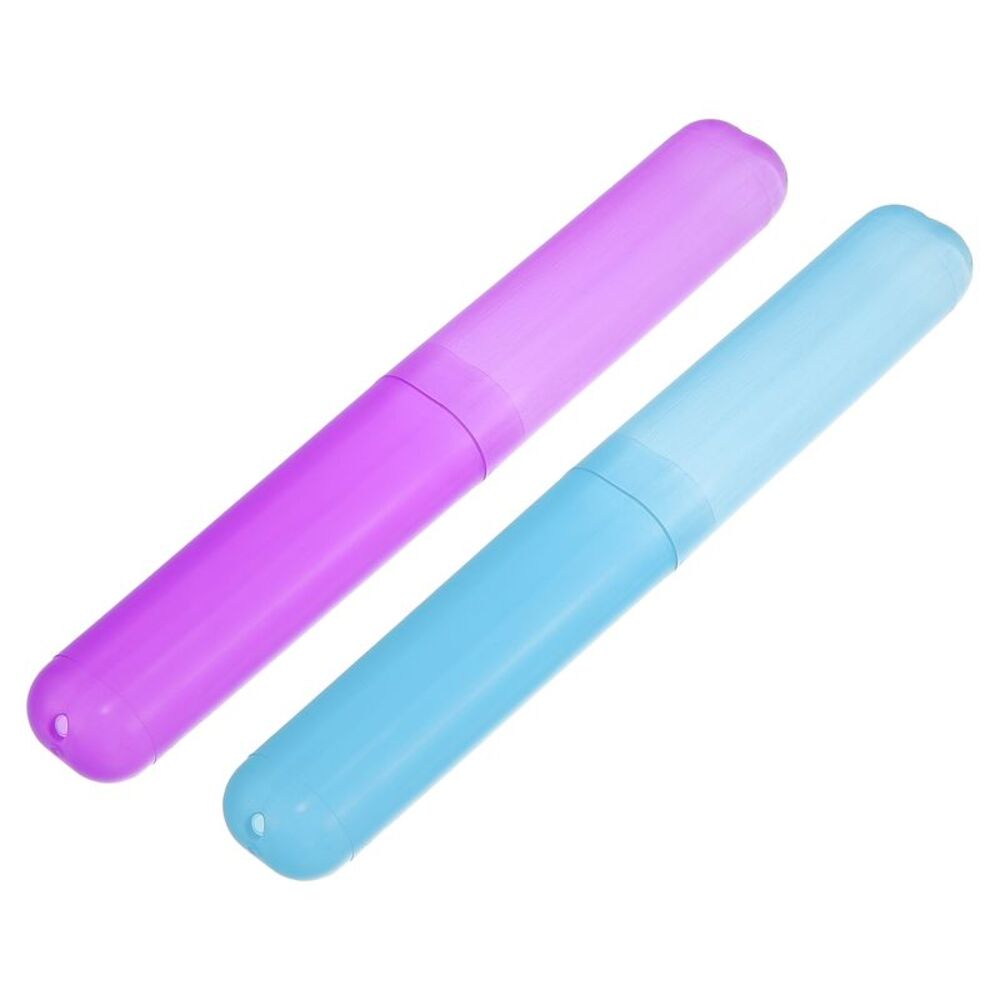 2 Pcs Lightweight Traveling Toothbrush Holders Case Purple Blue 7.48"x1.06"